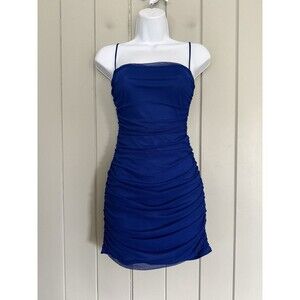 Lucy in the Sky Dress S Small Bodycon Mesh Cobalt Blue Square Neck Ruched Key